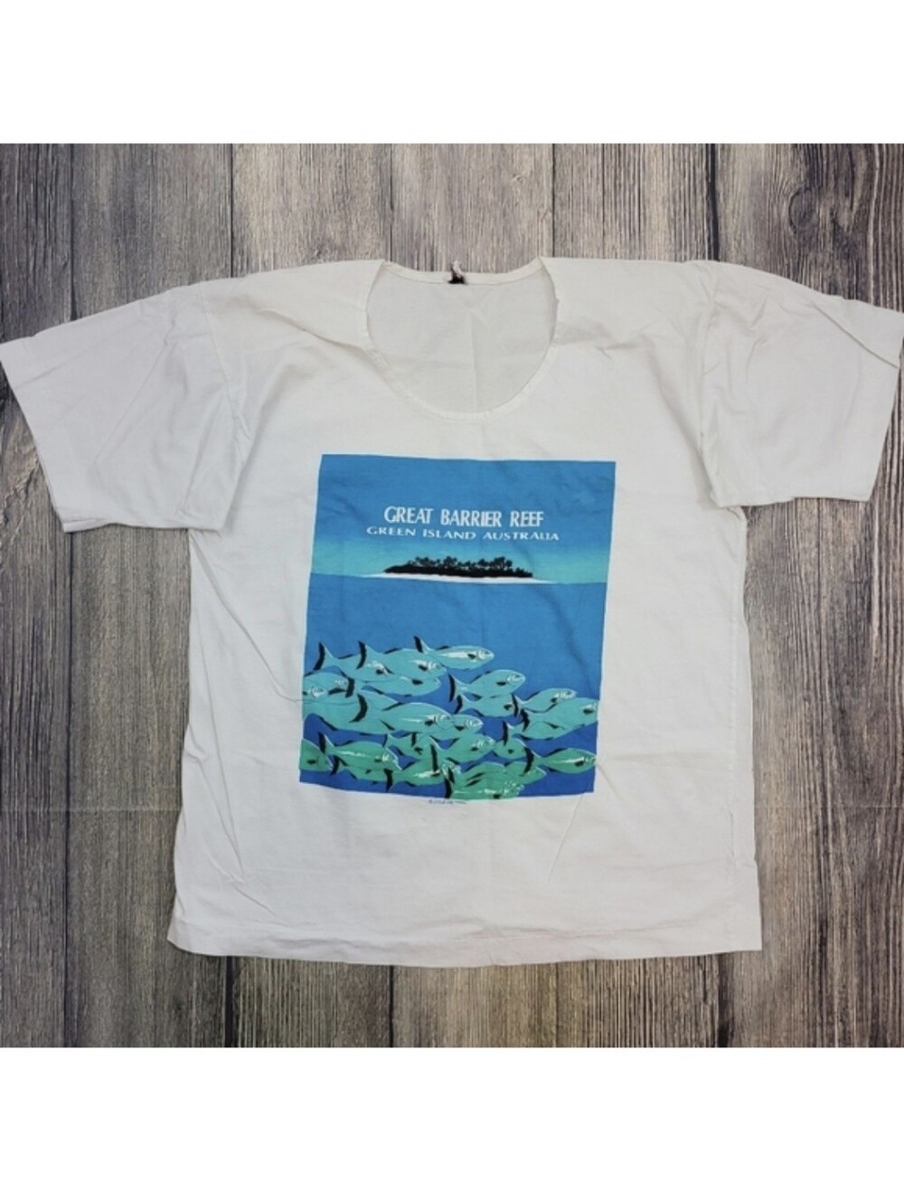 Vintage Great Barrier Reef White Printed Tee Single Stitch